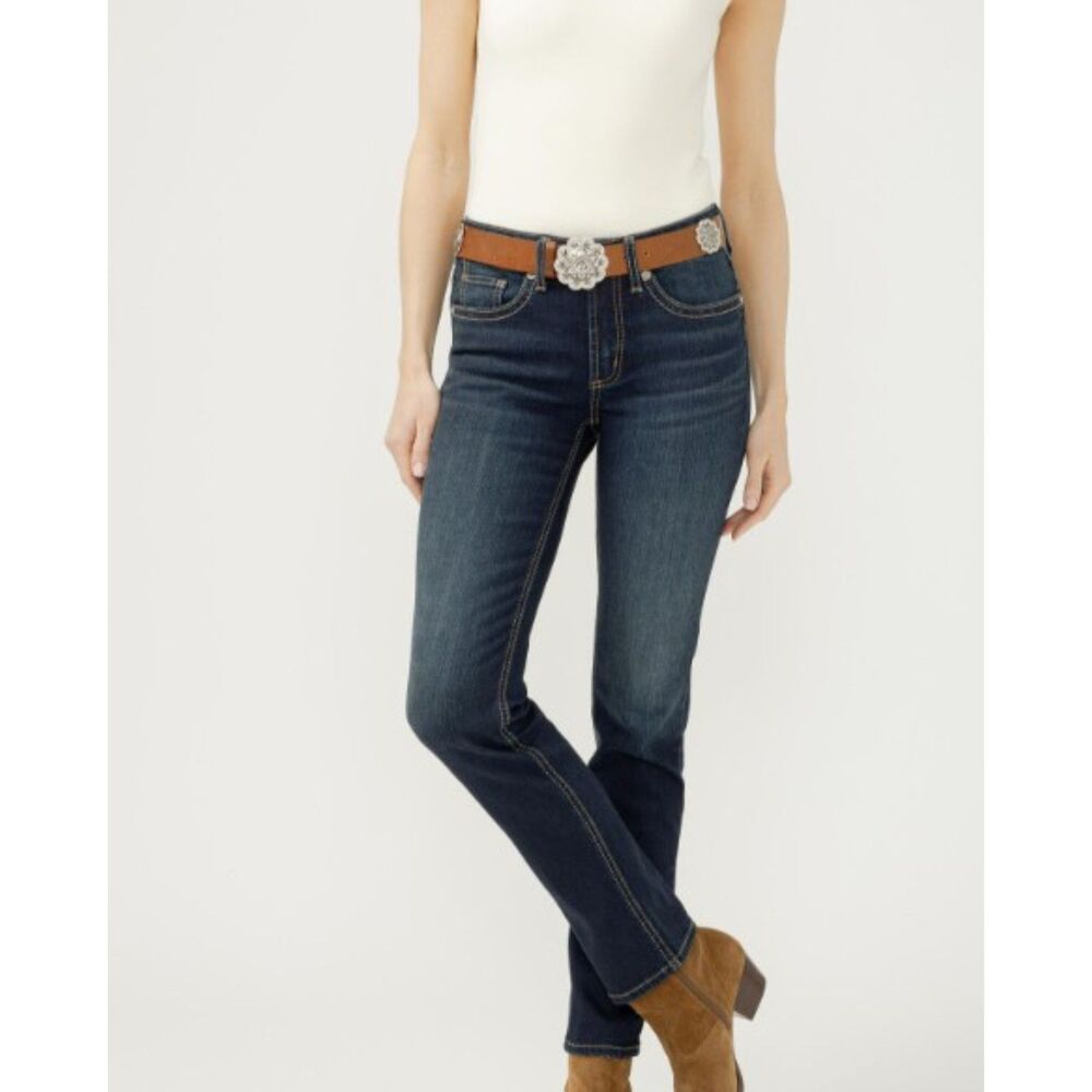 NEW Silver Suki Curvy Fit Mid Rise Straight Jeans 24W Dark Wash Stretch NWT